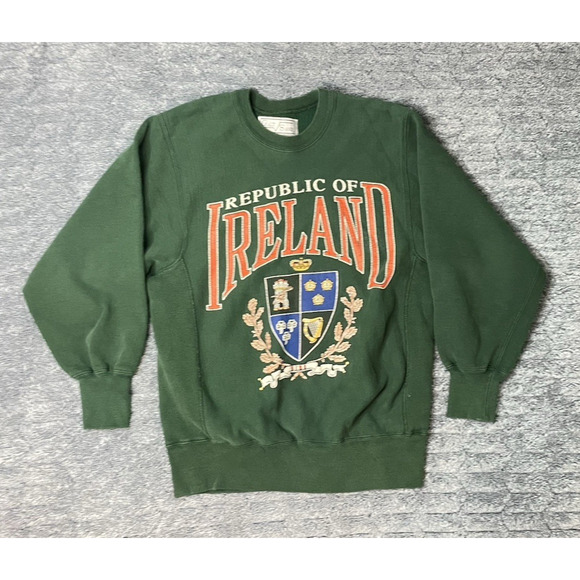 Vintage 90s M Galt Sand Republic of Ireland Crest Crewneck Sweatshirt Green Luck - Picture 1 of 14